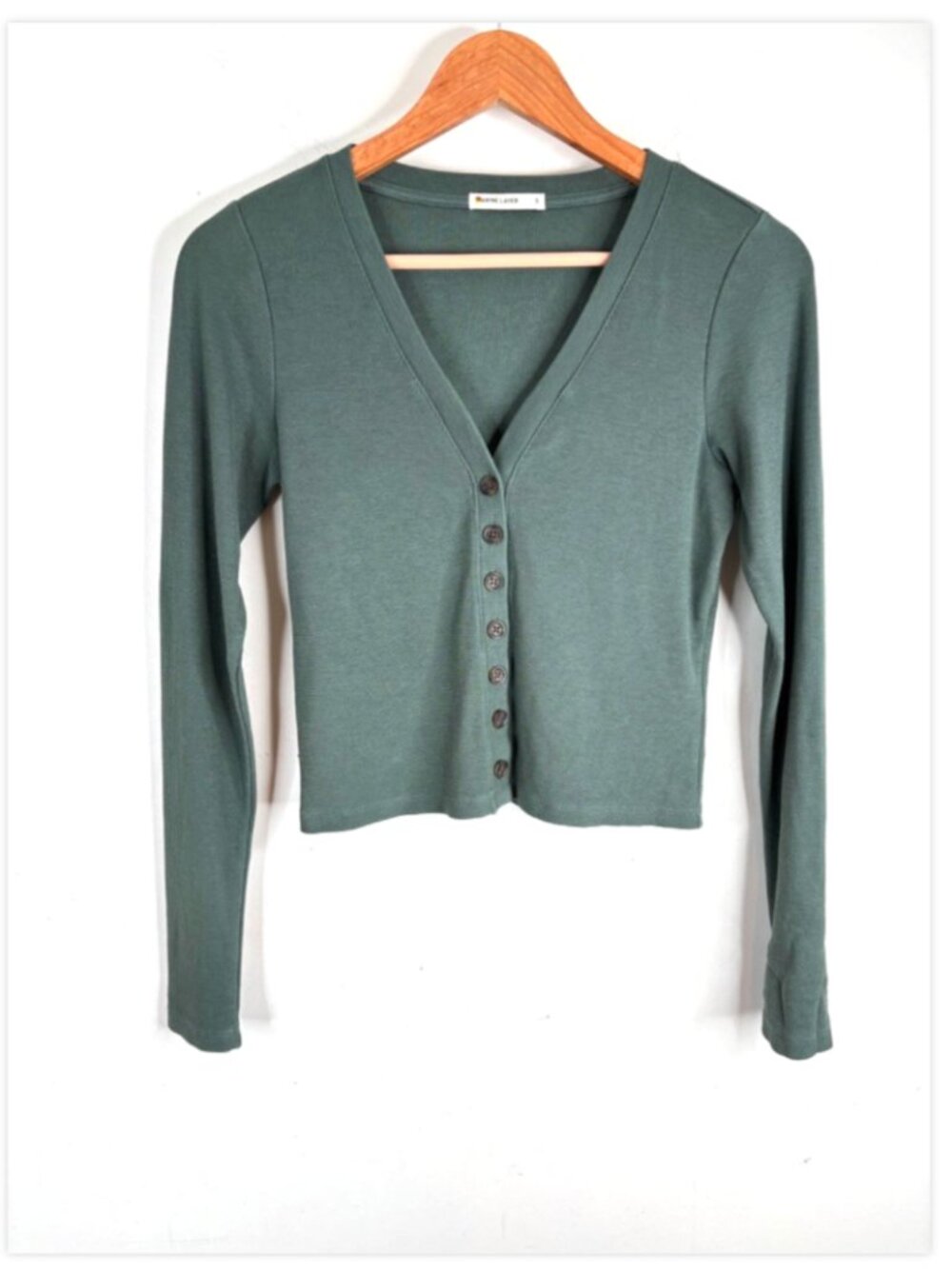 Marine Layer Green Ribbed Cardigan Top Size S Tencel Modal V-Neck Button Front
